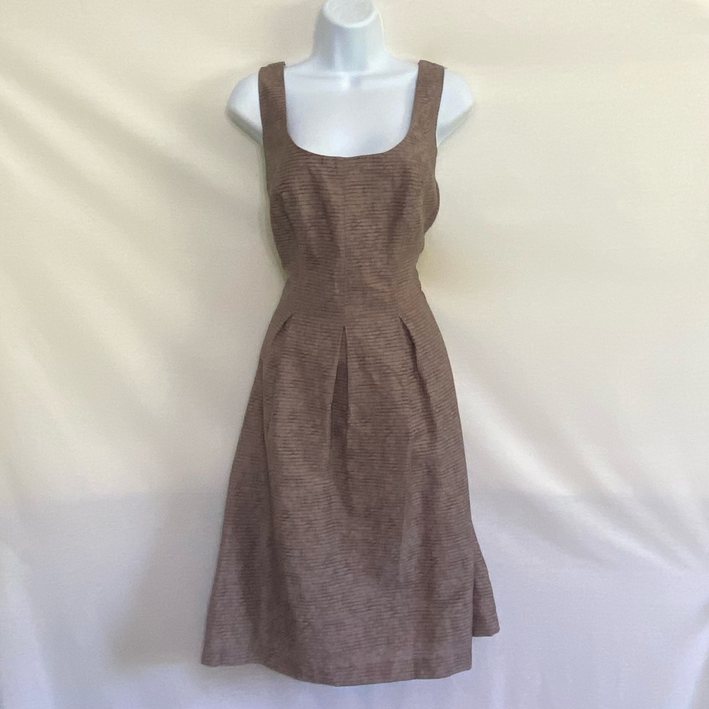 G-44 Nine West PLUS SIZE 14 Tan & Brown Stripe Sleeveless Summer MIDI Dress
